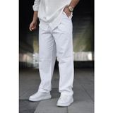 Velmora Fashion Erkek Ham Keten Beli Lastikli Cepli Regular Fit Boru Paça Pantolon - Beyaz - XL