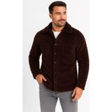 Velmora Fashion Erkek Pelüş Polar Hırka Gömlek Yakalı Ilik Düğmeli Göğüs Cepli Yumuşak Dokulu - Kahverengi - XL