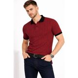 Velmora Fashion Erkek Polo Yaka Çizgili Tişört Kısa Kol Düğmeli Yazlık T-Shirt - Bordo