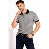 Velmora Fashion Erkek Polo Yaka Çizgili Tişört Kısa Kol Düğmeli Yazlık T-Shirt - Gri