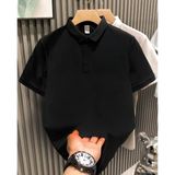 Velmora Fashion Erkek Polo Yaka Pike Kumaş Yazlık Tişört Düğmeli Düz Kısa Kol T-Shirt - Siyah - XL