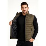 Velmora Fashion Erkek Şişme Fermuarlı Su Itici Kapitone Astarlı, Cepli Yelek - Haki
