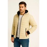 Velmora Fashion Erkek Şişme Kapüşonlu Fermuarlı Mont Su Itici Kapitone Cepli Ceket - Bej - XL