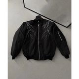 Velmora Fashion Erkek Siyah Bomber Mont Beyaz Şimşek Desenli Fermuarlı Cepli Kapitone Astarlı - Siyah - Siyah