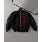 Velmora Fashion Erkek Siyah Bomber Mont Kırmızı Ejderha Desenli Fermuarlı Cepli Kapitone Astarlı - Siyah - Siyah