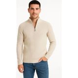Velmora Fashion Erkek Yarım Fermuarlı Triko Kazak Selanik Örgü Dik Yaka Pamuklu Dokuma Regular Fit - Bej - XL