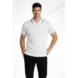 Velmora Fashion Erkek Yazlık Dokuma Triko Tişört Fermuarlı Polo Yaka Kısa Kol T-Shirt - Beyaz