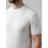 Velmora Fashion Erkek Yazlık Triko Dokuma Tişört Kısa Kol Bisiklet Yaka Örgü Desenli T-Shirt - Beyaz - XL