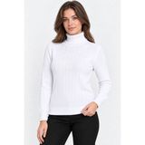Velmora Fashion Kadın Balıkçı Yaka Tam Boğazlı Kalın Fitilli Regular Fit Triko Kazak - Beyaz - 2XL