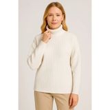 Velmora Fashion Kadın Tam Boğazlı Balıkçı Yaka Triko Kazak Kalın Fitilli - Beyaz - XL