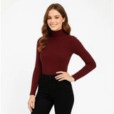 Velmora Fashion Kadın Tam Boğazlı Fitilli Likrali Koşkorse Badi - Bordo - M - L