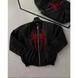 Velmora Fashion Örümcek Desenli Siyah Bomber Mont - Unisex - Dropsuz - XS