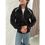 Velmora Fashion Velmora Premium Erkek Oversize Dik Yaka Fermuarlı Sweatshirt - Zincir Nakışli Kanguru Cepli - Siyah