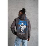 Velmora Fashion VF-Erkek Yıldırım Baskılı Kapşonlu Sweatshirt - Gri