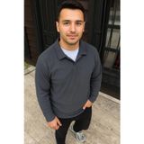 Velmora Fashion VF-Fitilli Polar Sweatshirt – Düğmesiz Polo Yaka, Oversize Rahat Kalıp, Kalın Polar Kumaş, Kışlık ve Baharlık Şık Günlük Üst - Füme