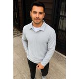 Velmora Fashion VF-Fitilli Polar Sweatshirt – Düğmesiz Polo Yaka, Oversize Rahat Kalıp, Kalın Polar Kumaş, Kışlık ve Baharlık Şık Günlük Üst - Gri