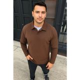 Velmora Fashion VF-Fitilli Polar Sweatshirt – Düğmesiz Polo Yaka, Oversize Rahat Kalıp, Kalın Polar Kumaş, Kışlık ve Baharlık Şık Günlük Üst - Kahverengi