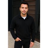 Velmora Fashion VF-Fitilli Polar Sweatshirt – Düğmesiz Polo Yaka, Oversize Rahat Kalıp, Kalın Polar Kumaş, Kışlık ve Baharlık Şık Günlük Üst - Siyah