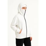 Velmora Fashion VF-Samuray Ninja Çift Kapşonlu ZIP Fermuarlı Kanguru Çepli Hoodie Maske detaylı sweatshirt - Beyaz