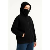 Velmora Fashion VF-Samuray Ninja Çift Kapşonlu ZIP Fermuarlı Kanguru Çepli Hoodie Maske detaylı sweatshirt - Siyah