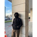Velmora Fashion VF-Samuray Ninja Çift Kapşonlu ZIP Fermuarlı Kanguru Çepli Tam Fermuarlı Hoodie sweatshirt - Siyah