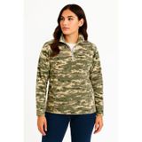 Velmora Fashion VF-Yarım Fermuarlı Desenli Polar Sweat – Haki Kamuflaj Yakalı, Uzun Kollu, Oversize Rahat Kalıp - Haki -