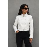 Velmora Leather Hakiki Deri Kadın Ceketi - 0 - Beyaz - 2XL