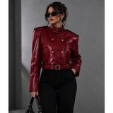 Velmora Leather Hakiki Kadın Deri Ceket Bordo Renkli Yumuşak Dokulu Gerçek Deri Modern Kesim - 0 - Bordo