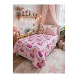 velnox Kız Çocuk Odası Prenses Temalı Tek Kişilik Elyaf Dolgulu Kapitone Pembe Çok Amaçlı Yatak Örtüsü (155x215 cm) Çift Taraflı