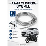 Velonova 15 Metre U Tipi Elkamet Esnek Krom Kaplama Şeridi Araba ve Motor Uyumlu
