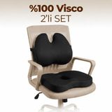 Velora Grup Ergonomik Kelebek Model Bel Destek ve Visco Oturma Minderi - 45 cm - Siyah