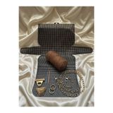 VELORİA BAG & SCARF ORTA BOY Plastik Kanvas Polyester Makrome İpli Çanta Yapım Kiti üçgen GOLD Renk Aksesuarlı Tam Set