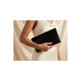 VELORİA BAG & SCARF Veloria Siyah Kadın Portföy El Çantası - Rugan ve deri Şık Gece Çantası - Clutch