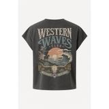 Velostra Oversize Western Waves Baskılı Vintage Günlük Kullanım Street Wear Bisiklet Yaka Boxy Worker T-shirt