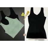 Veloure Kadın Atlet Sütyenli V Yaka Modal 1 Adet Siyah, 1 Adet Yeşil Pedli Atlet-Bluz-T-Shirt - Siyah - Yeşil