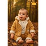 Velsoft Astarlı Kapitone Ceket Badi Pantolon Erkek Bebek 3'lü Takım 12517 - 6 Ay - Hardal