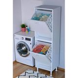 Veluna 35 Cm Kirli Çamaşır Sepetli Dolap Banyo Dolabı Beyaz 35X138X32,5 Cm 2 Sepetli Dolap