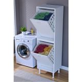 Veluna 45 cm Kirli Çamaşır Sepetli Dolap Banyo Dolabı Beyaz 45x138x32,5 cm 2 Sepetli Dolap