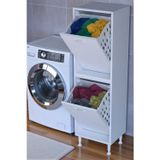Veluna 50 cm Kirli Çamaşır Sepetli Dolap Banyo Dolabı Beyaz 50x138x32,5 cm 2 Sepetli Dolap