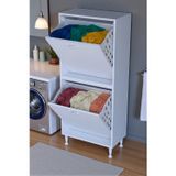 Veluna 60 cm Kirli Çamaşır Sepetli Dolap Banyo Dolabı Beyaz 60x138x32,5 cm 2 Sepetli Dolap
