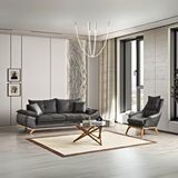 Velura Home Azir Koltuk Takımı ve Bazalı Yataklı Koltuk Takımı 3+1 - Antrasit Nubuk Bukle Kumaş