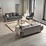 Velura Home Azir Koltuk Takımı ve Bazalı Yataklı Koltuk Takımı 3+3+1+1 - Nubuk Bukle Kumaş Antrasit