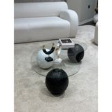 Velura Home Desenli Küre Sehpa & Top Orta Cam Sehpa - Fasulye - 2S1B Dragon - Fasulye Şeffaf