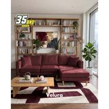 Velura Home & Living Armin Akıllı Köşe Koltuk Takımı & Modern Modüler Yataklı Köşe Takımı - Kadife - Bordo - Modüler Köşe Takımı