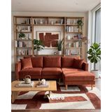 Velura Home & Living Armin Akıllı Köşe Koltuk Takımı & Modern Modüler Yataklı Köşe Takımı - Kadife - Kiremit - Modüler Köşe Takımı