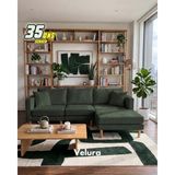 Velura Home & Living Armin Akıllı Köşe Koltuk Takımı & Modern Modüler Yataklı Köşe Takımı - Kadife - Koyu Yeşil - Modüler Köşe Takımı