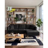 Velura Home & Living Armin Akıllı Köşe Koltuk Takımı & Modern Modüler Yataklı Köşe Takımı - Kadife - Siyah - Modüler Köşe Takımı