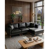 Velura Home & Living Armin Akıllı Köşe Koltuk Takımı & Modern Modüler Yataklı Köşe Takımı - Suni Deri - Siyah - Kahverengi - Modüler Köşe Takımı