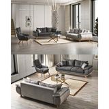 Velura Home & Living Azir Koltuk Takımı & Bazalı Yataklı Koltuk Takımı 3+3+1 - Nubuk Bukle Kumaş - Antrasit