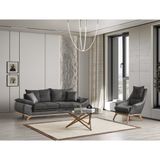Velura Home & Living Azir Koltuk Takımı & Bazalı Yataklı Koltuk Takımı - Nubuk Bukle Kumaş - Antrasit - 3+1 (Antrasit)